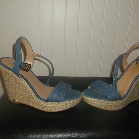 Michael Kors Blue Jean Wedge Sandals Size 6 1/2 - Picture 6 of 10